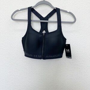 Under Armour High Crossback Zip Front Sports Bra Black 1355110 Womens sz 36C NEW